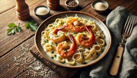 Grilled Shrimp in Creamy Alfredo Sauce