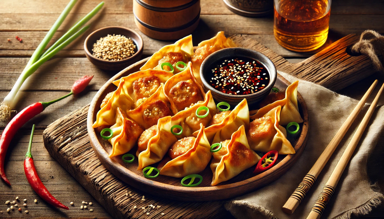 Golden Grilled Wontons with Dipping Sauce