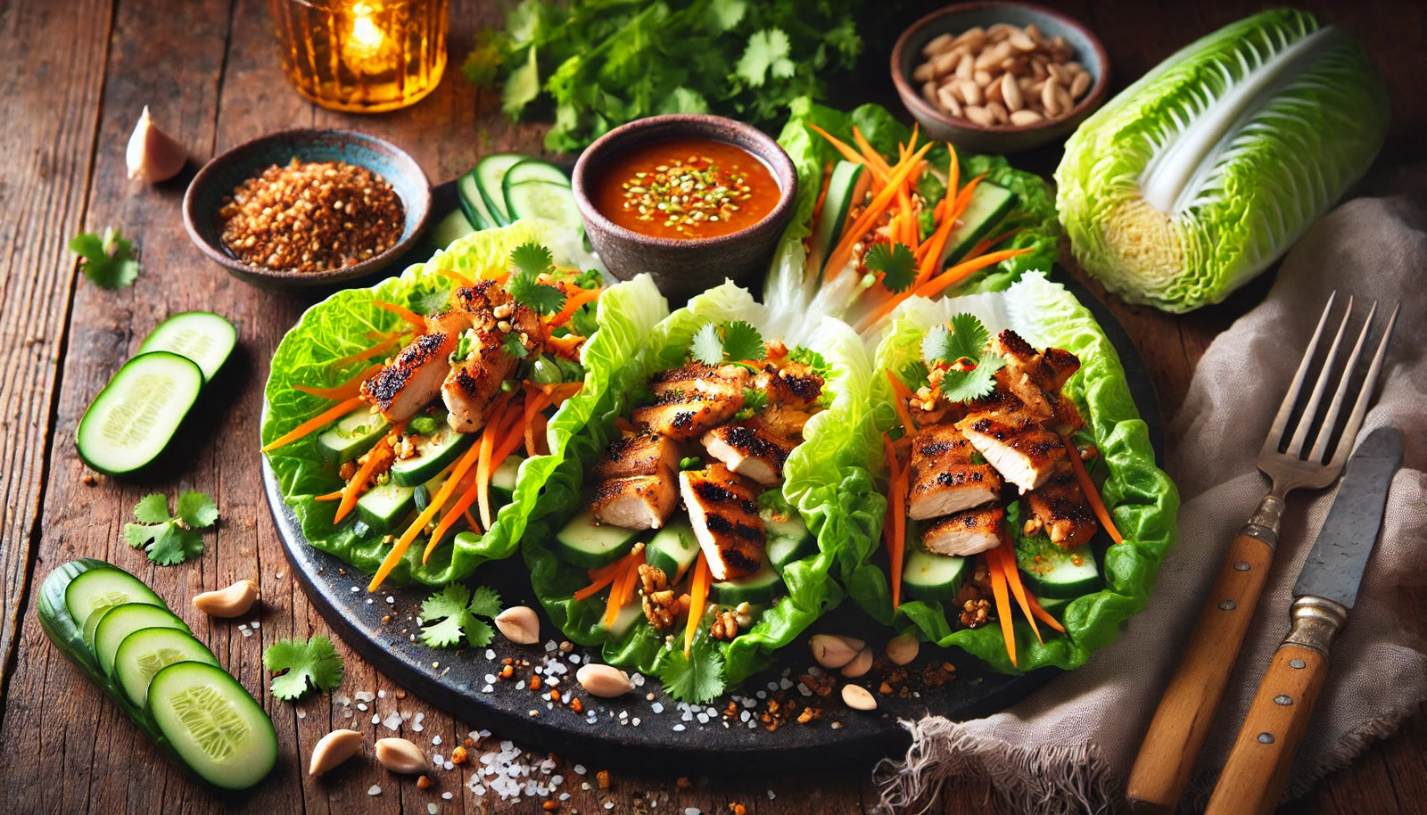 Spice-Rubbed Chicken Lettuce Wraps with Zesty Sauce