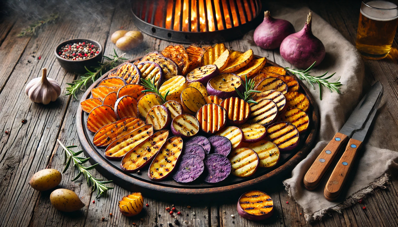 Variety of Grilled Potatoes with Crispy Skins