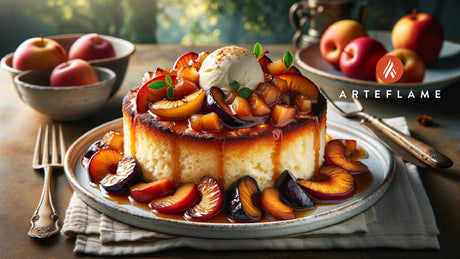 Grilled Angel Food Cake with Caramelized Apples & Plums Recipe