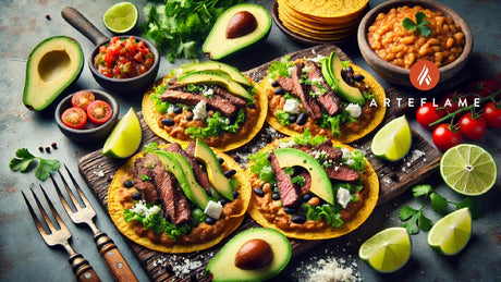 Grilled Tostadas with Meat, Beans, and Avocado | Arteflame Recipe
