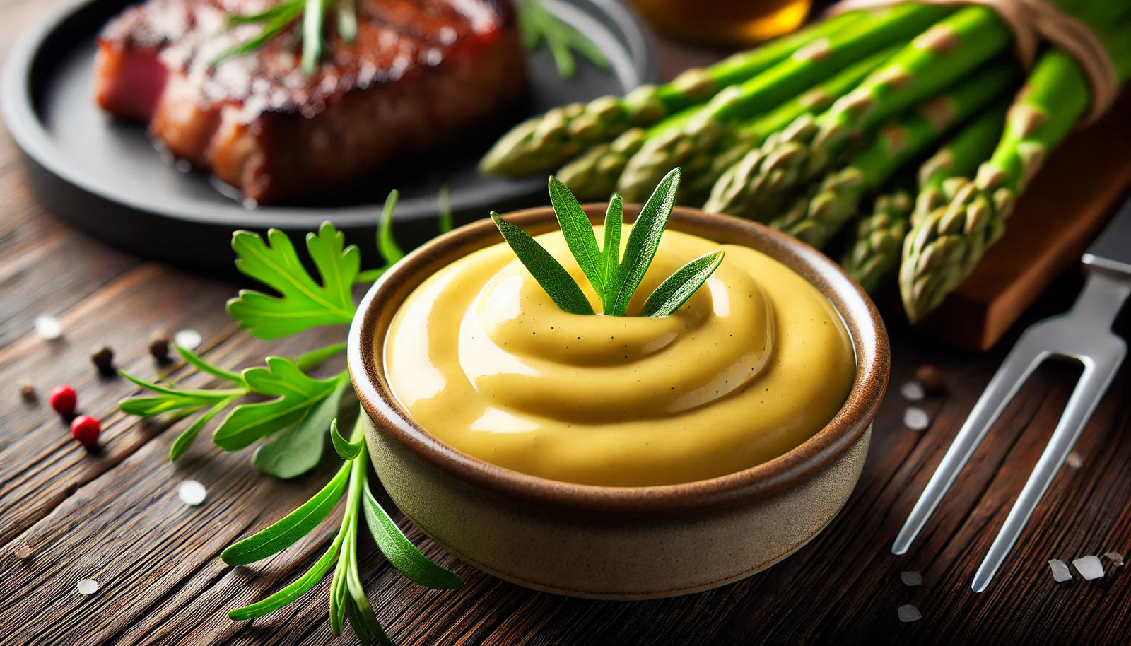 Béarnaise sauce, garnished with fresh tarragon