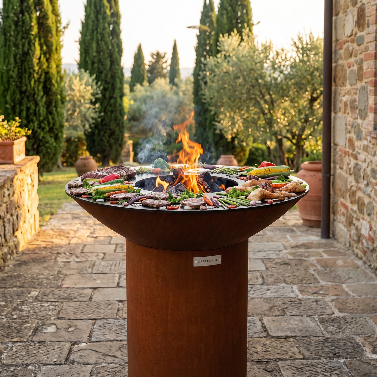 Arteflame wood-fired flat-top grill with round Corten steel base: Best Veggies to Grill