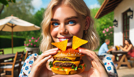 grilled juicy hamburger coated with Dorito powder