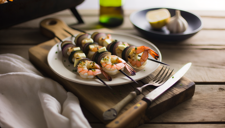 Grilled Wild Alaska Shrimp Skewers with Garlic Butter