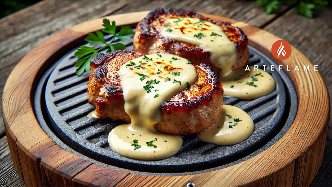 Grilled Pork Chops with Gruyere Sauce