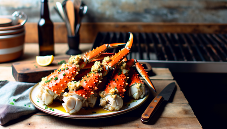 Grilled Alaska King Crab Legs with Garlic Butter