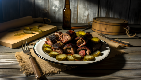 Polish Charred Beef Rolls with Pickles on the Grill