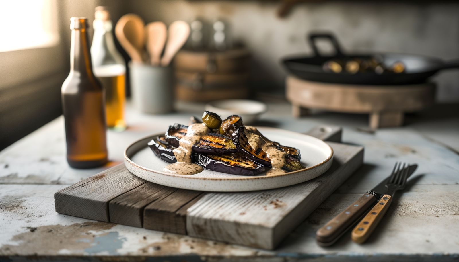 California Grilled Eggplant with Tahini Dressing