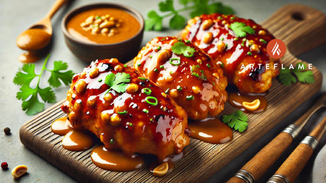 Grilled BBQ Chicken Thighs with Curry Peanut Sauce on the Arteflame