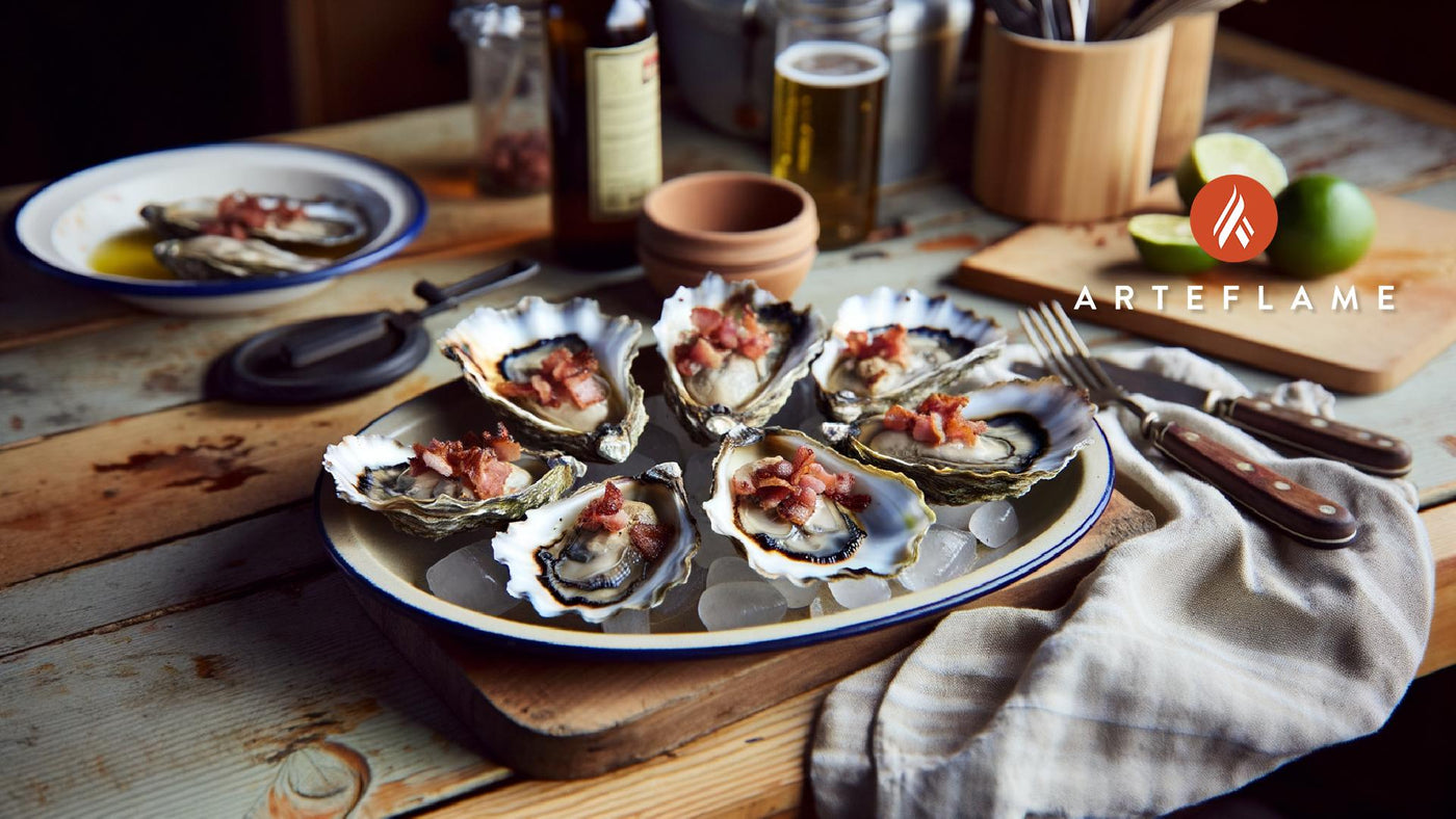 Grilled Maine Charred Oysters with Bacon Butter