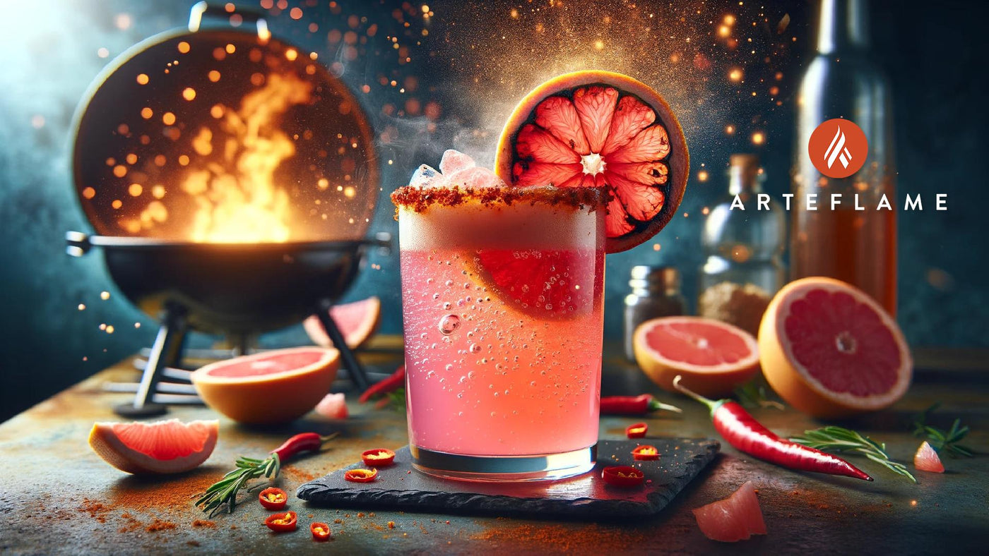 Spicy Charred Grapefruit and Ginger Fizz with Chili Syrup from the Grill