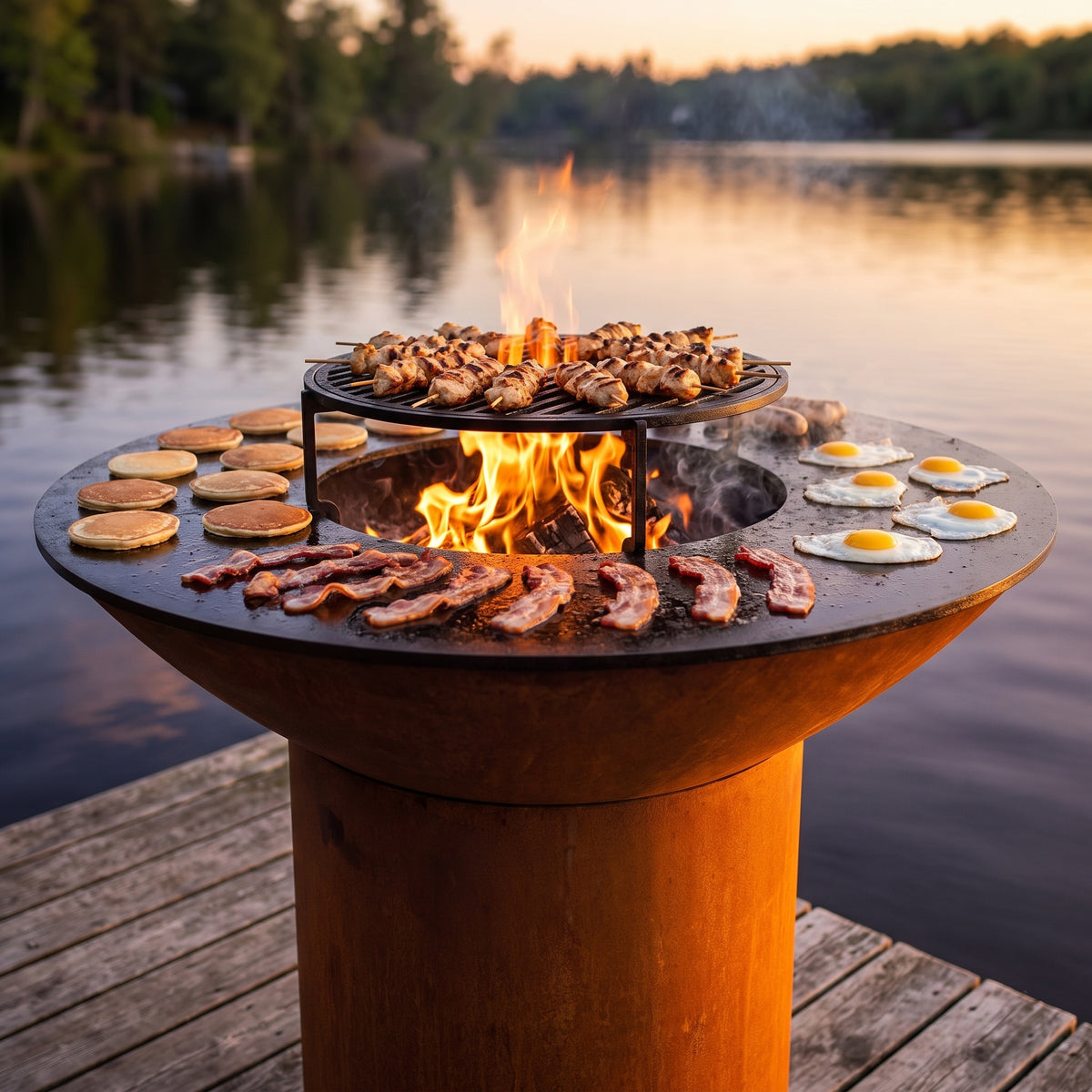 Arteflame wood-fired flat-top grill with round Corten steel base: Char-Broil Replacement Grates Upgrade