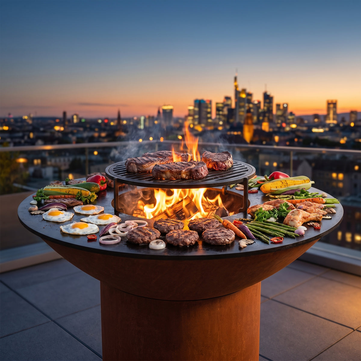 Arteflame wood-fired flat-top grill with round Corten steel base: Charbroil Grill Grates Upgrade