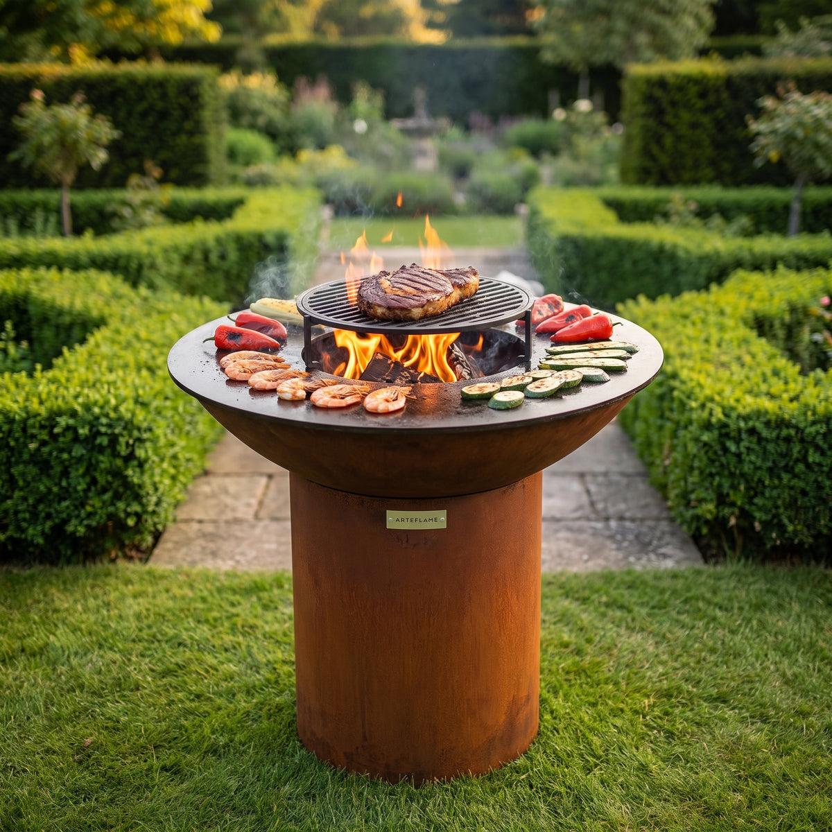 Arteflame wood-fired flat-top grill with round Corten steel base: Charbroil Infrared Griddle Insert