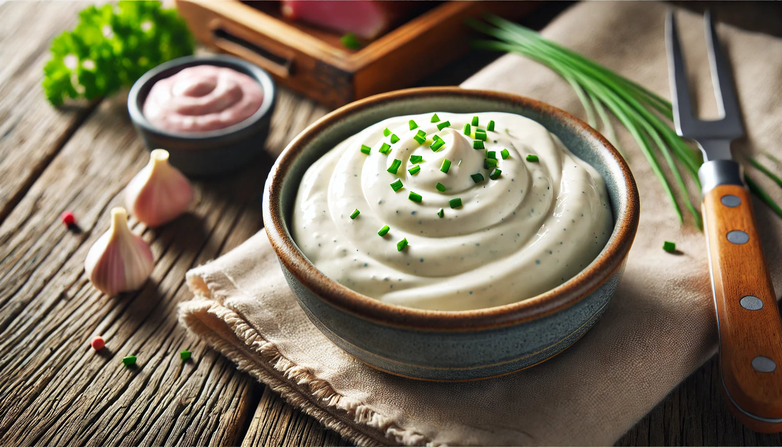 creamy horseradish sauce, beautifully garnished with fresh chives