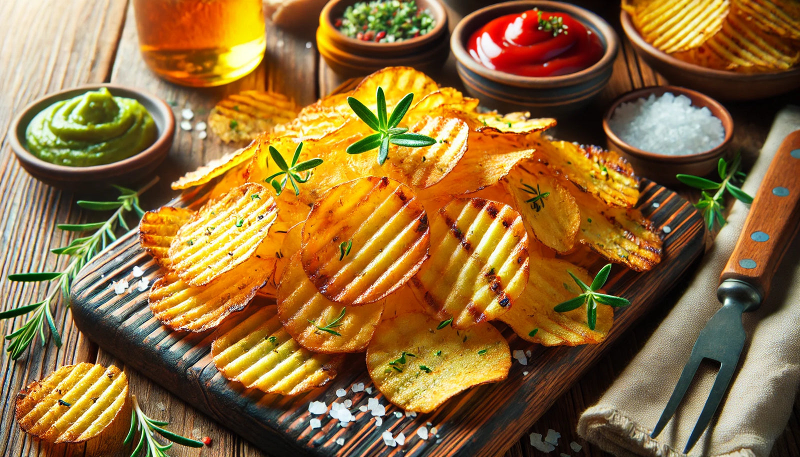 crispy, golden-brown grilled potato chips