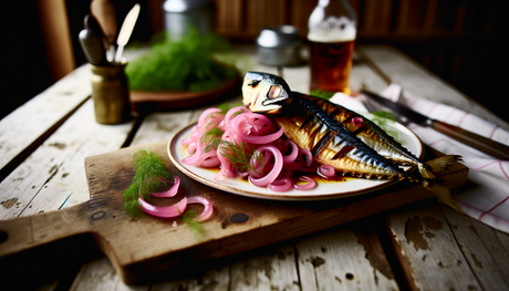 Fire-Grilled Norwegian Mackerel with Pickled Onion