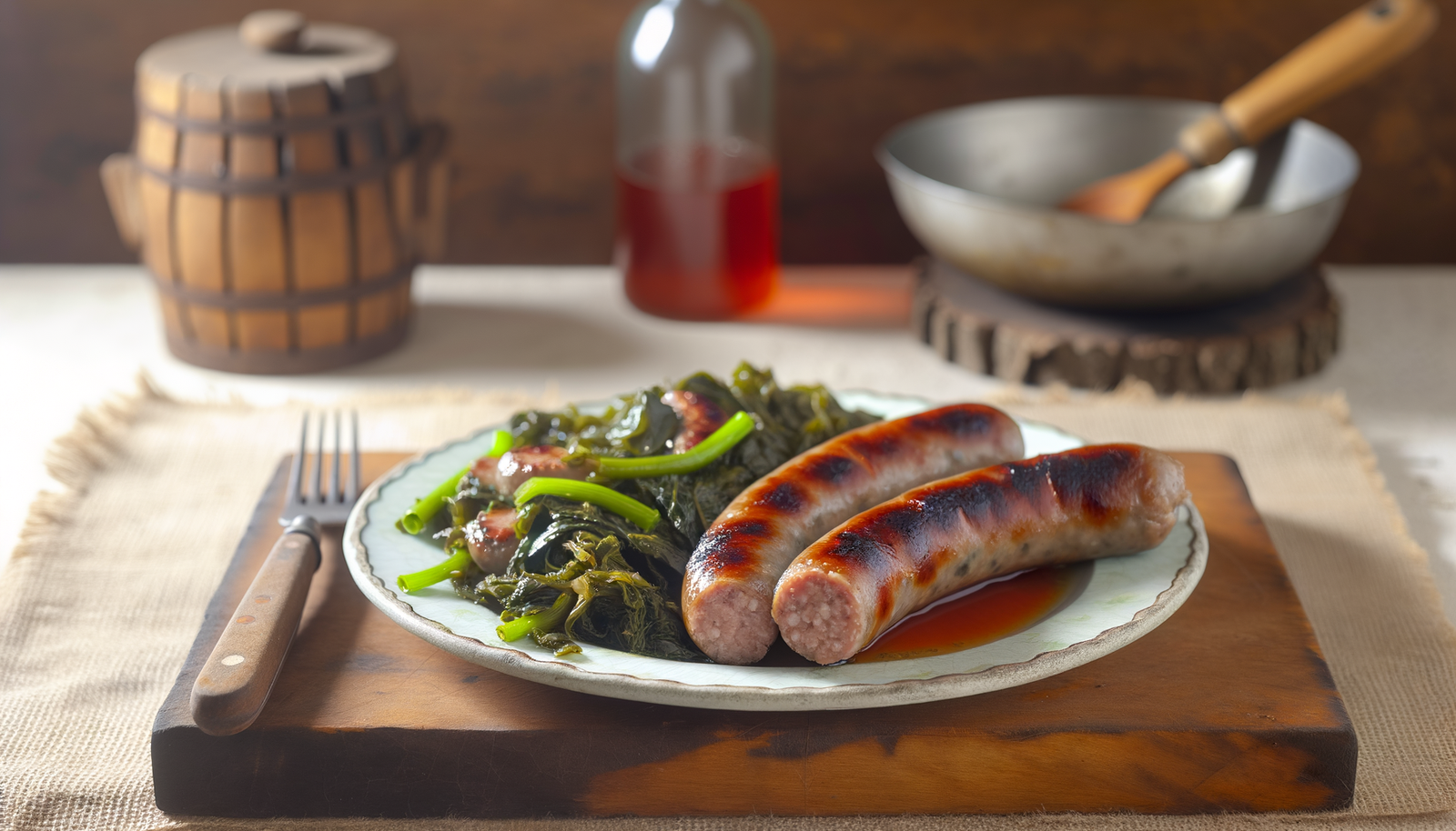 Grilled Italian Sausages with Sautéed Bitter Greens