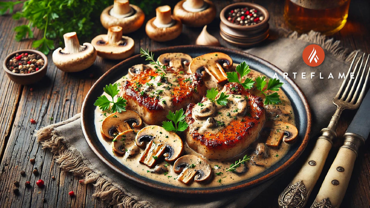 Pork Chops with Garlic Mushroom Sauce on the Arteflame Grill