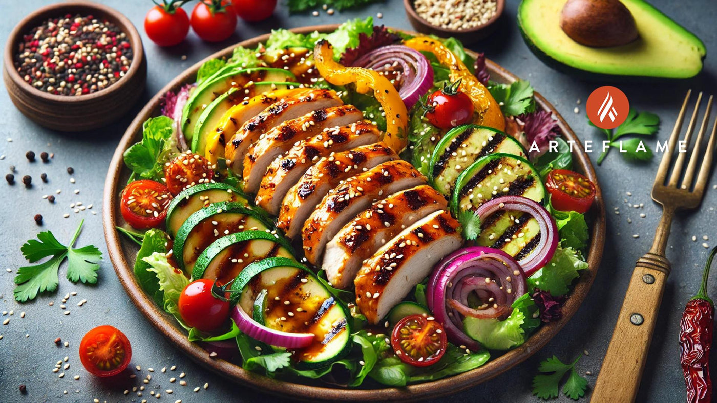 Grilled Chicken Salad with Deep Roasted Sesame Dressing on Arteflame Grill