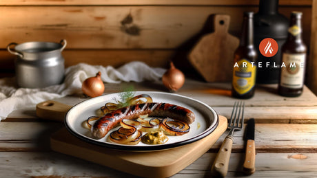 Grilled Alaska Reindeer Sausage with Onions & Mustard