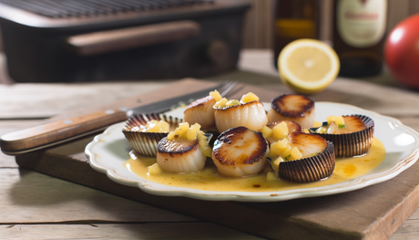 Portuguese Grilled Scallops with Lemon Butter Sauce