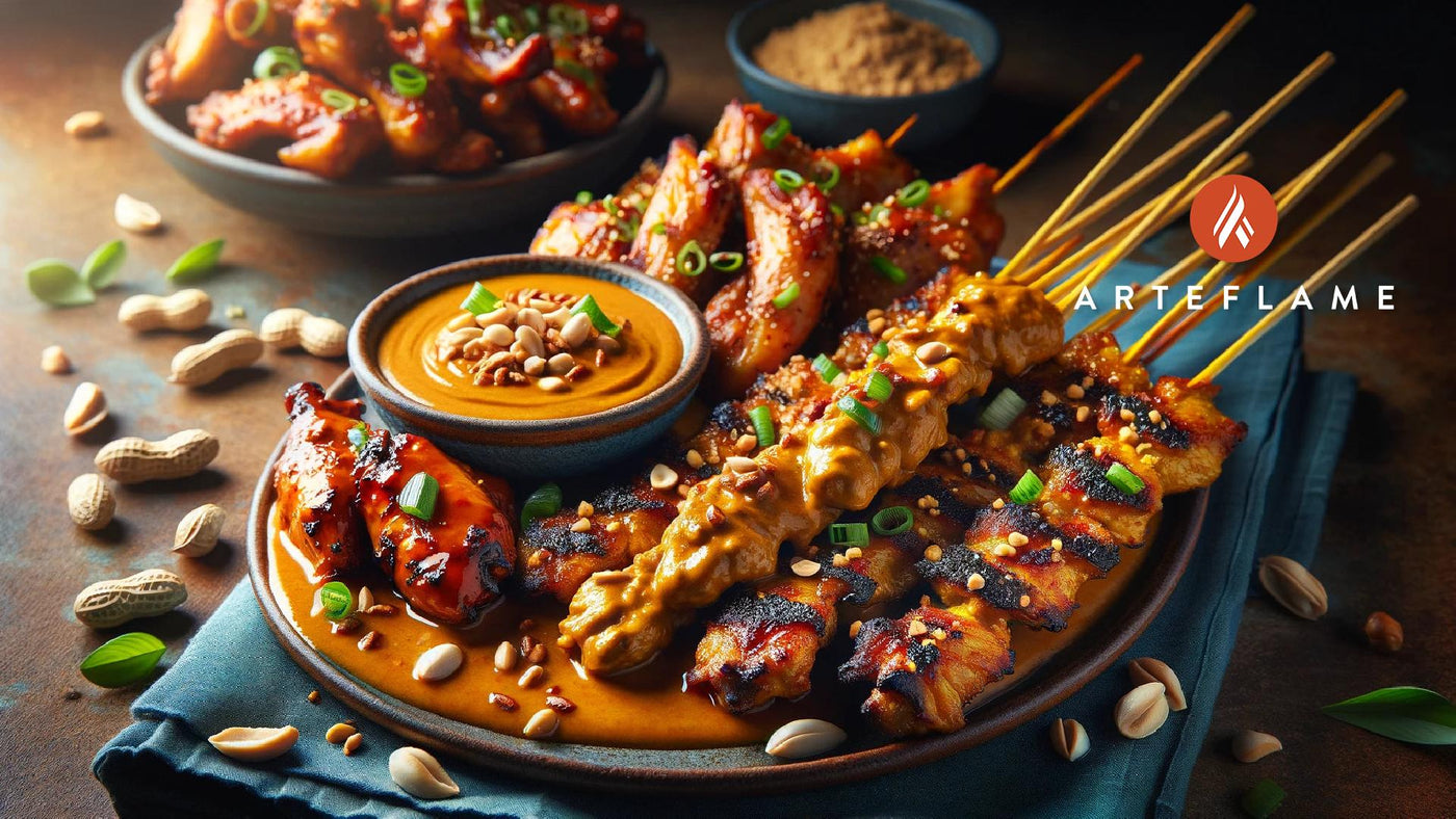 Chicken Satay / Chicken Wings with Peanut Sauce on the Grill