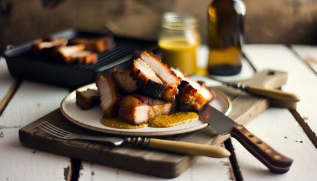 Norwegian Crispy Grilled Pork Belly with Mustard Sauce