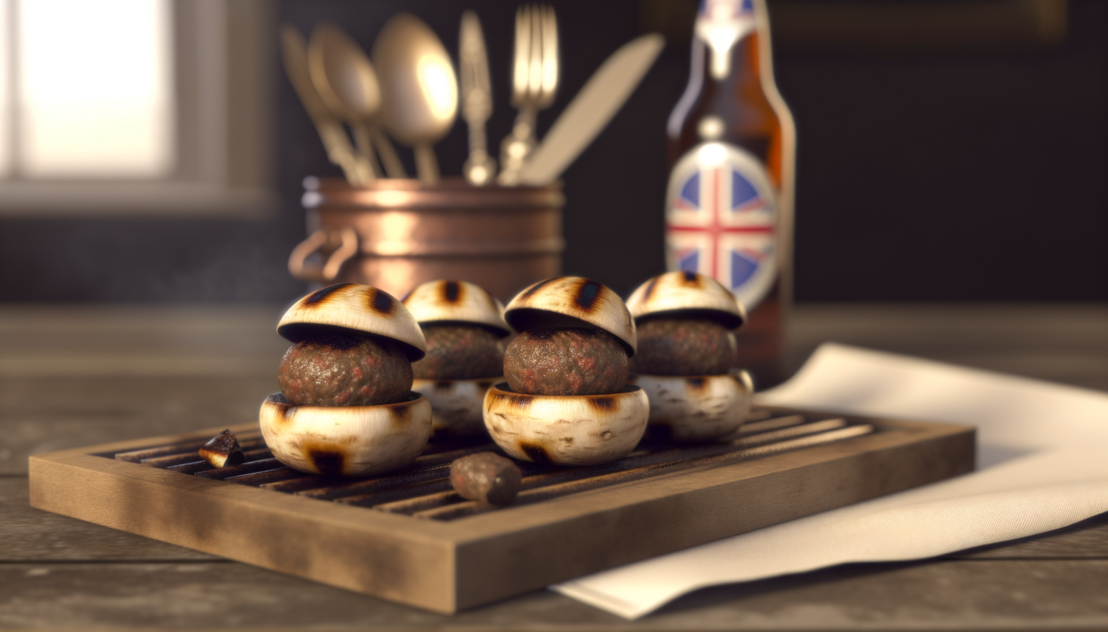 British Grilled Haggis-Stuffed Mushrooms