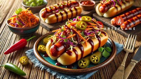 Arteflame BBQ-Glazed Hot Dogs with Spicy Slaw Recipe