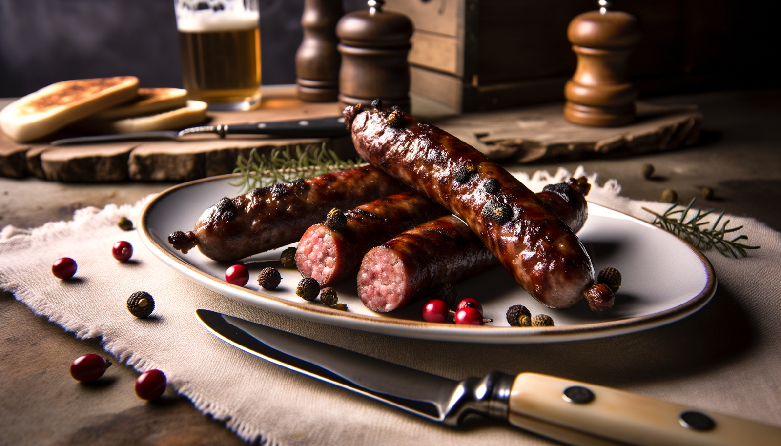 Grilled Dutch Wild Boar Sausages with Juniper Berries