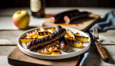 Grilled French Boudin Noir with Caramelized Apple Slices