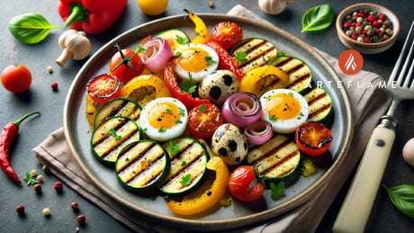 Grilled Quail Eggs and Vegetables on Arteflame Grill