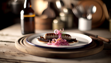 Swedish Beef Sausage on the Grill with Pickled Red Onion