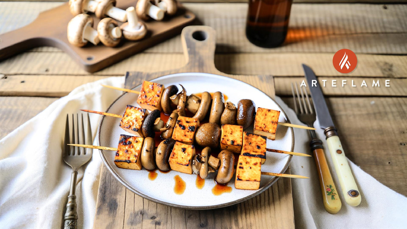 Korean Grilled Tofu Mushroom Skewers