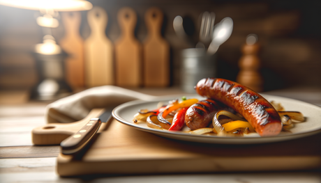 Kansas Grilled Bratwurst with Onions and Peppers