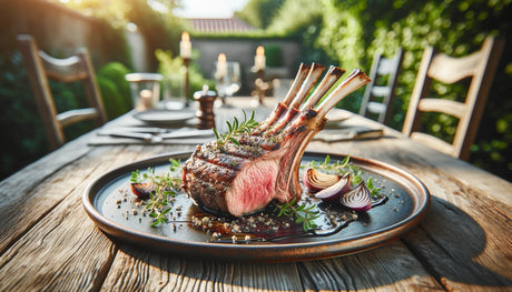 elegant and appetizing rack of lamb served outdoors