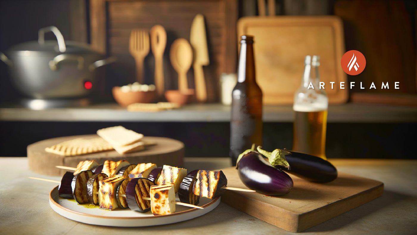 Greek Grilled Eggplant and Halloumi Skewers