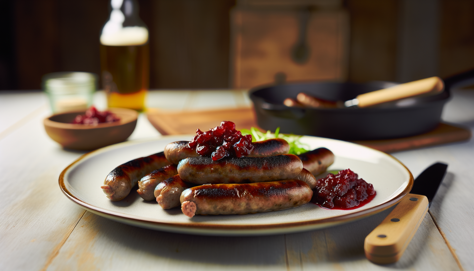 Norwegian Smoky Venison Sausages with Cranberry Relish