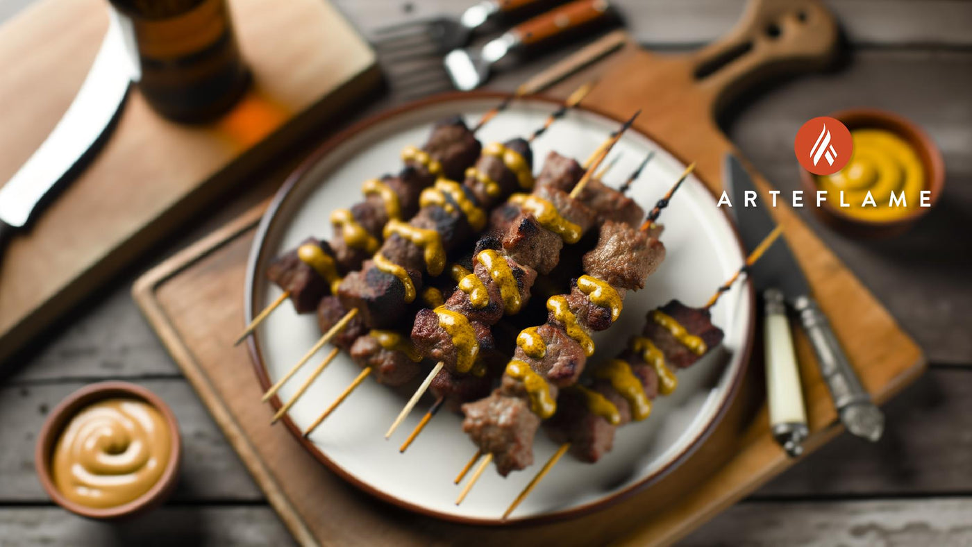 Grilled Swedish Meat Skewers with Mustard Sauce