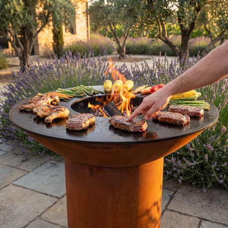 Arteflame wood-fired flat-top grill with round Corten steel base: Grill Without a Thermometer