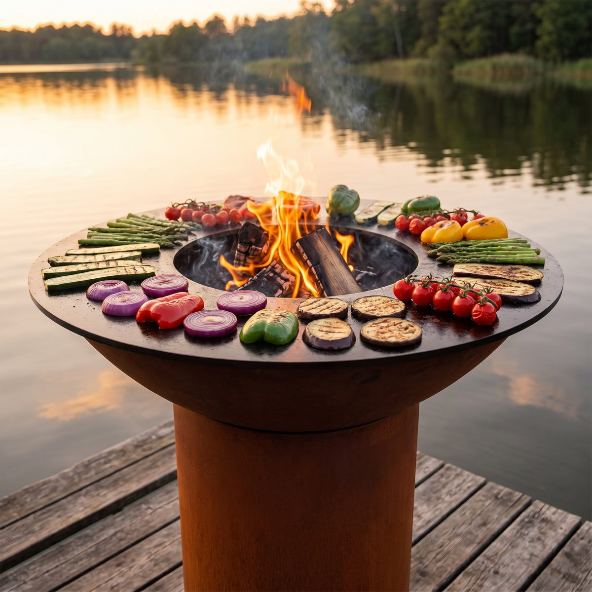 Arteflame wood-fired flat-top grill with round Corten steel base: Vegetable Grilling Times