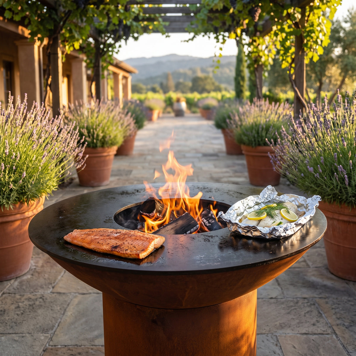 Arteflame wood-fired flat-top grill with round Corten steel base: Grilling Fish: Foil vs No Foil