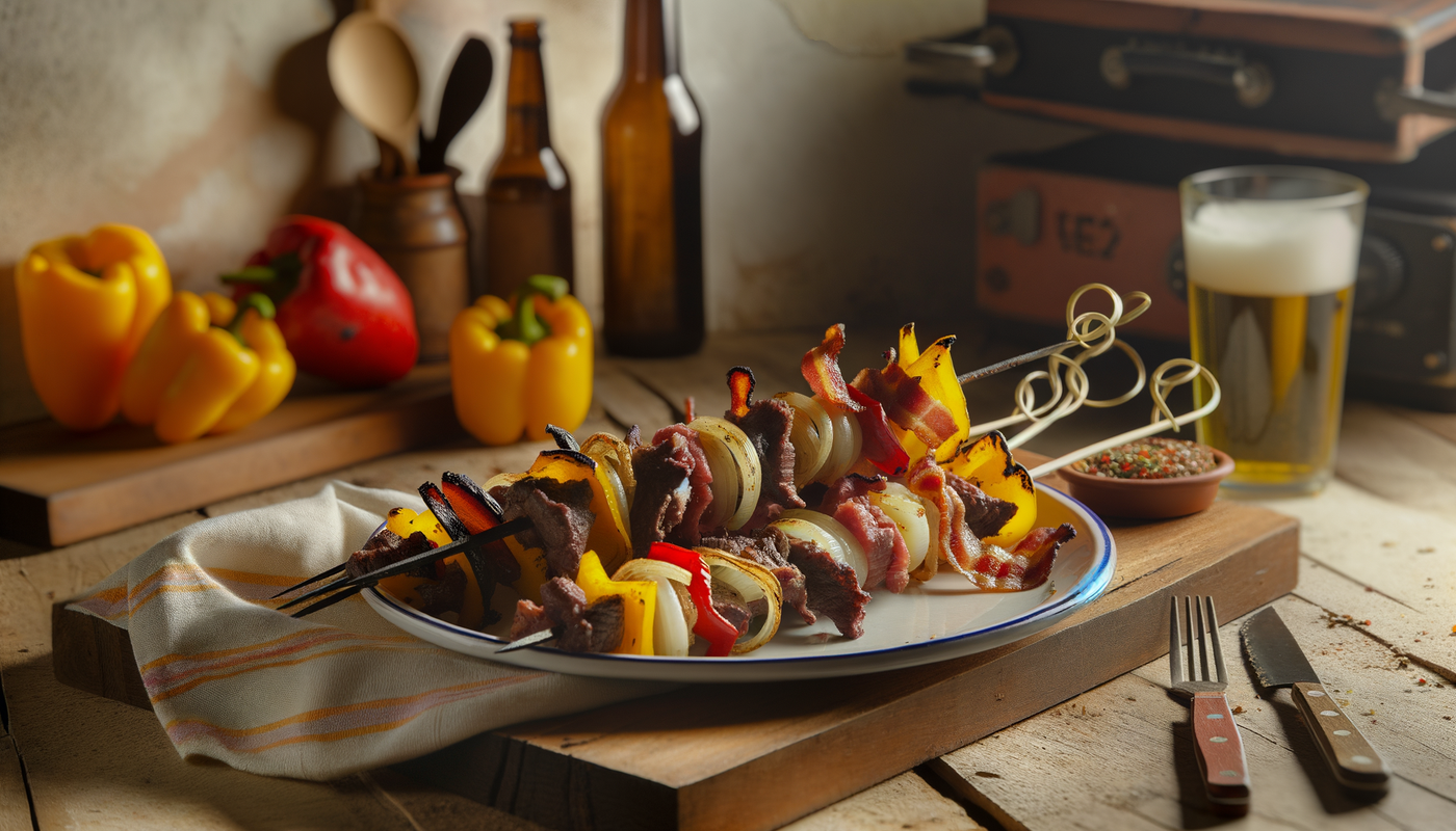 Mexican Alambre de Res - Grilled Beef and Bacon Skewers