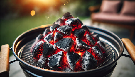 Charcoal grill coals glowing and ready to cook.