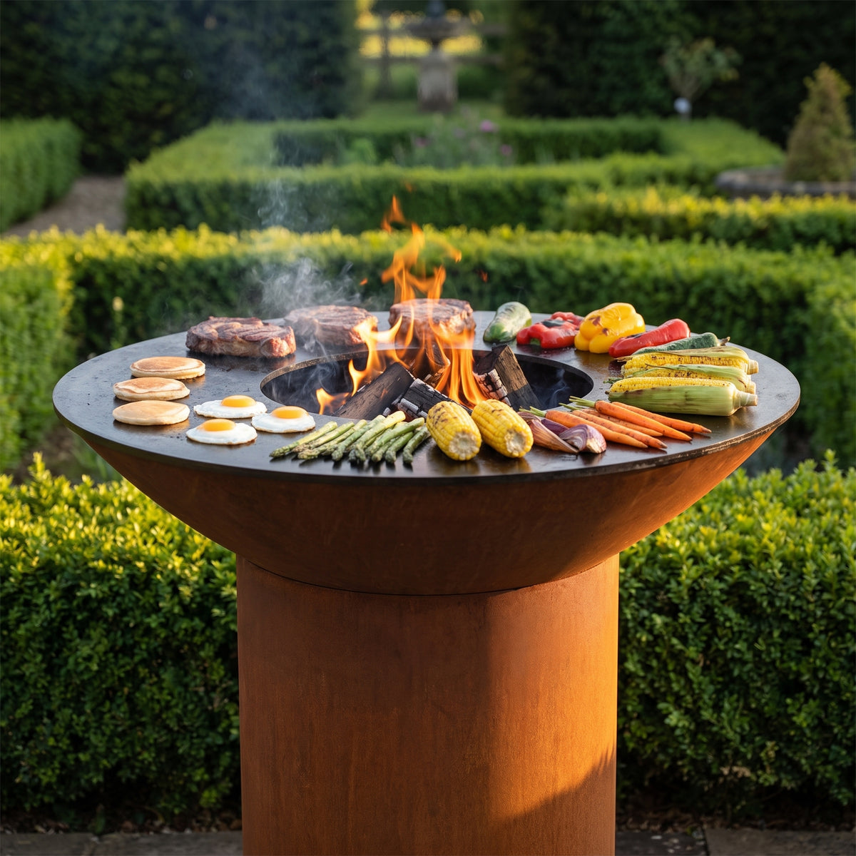 Arteflame wood-fired flat-top grill with round Corten steel base: Griddle Heat Comparison