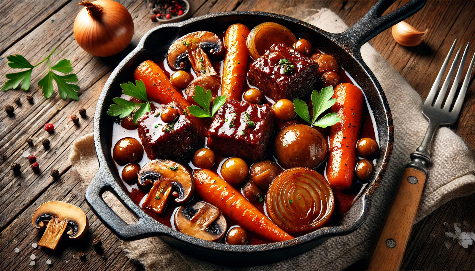 Grilled Boeuf Bourguignon with Red Wine and Vegetables