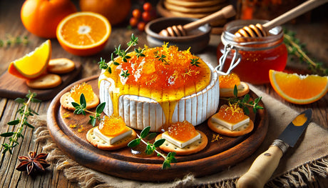 Warm, creamy Brie topped with honey and orange marmalade, grilled on the Arteflame